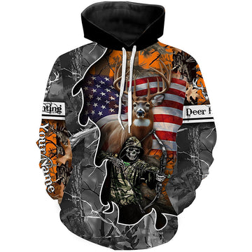Maxcorners Deer Hunting American Flag Grim Reaper Custom Name camouflage Shirts for Hunters, Hunting Clothin LM2608