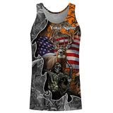 Maxcorners Deer Hunting American Flag Grim Reaper Custom Name Shirt 3D All Over Printed Clothes