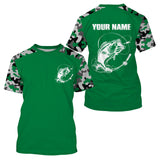 Maxcorners Bass Camouflage Green Fishing Customize Name 3D Shirts