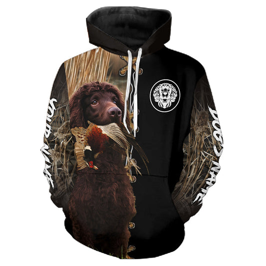 Maxcorners Irish Water Spaniel Hunting Dog Custom Name Hoodie Shirt for Hunter | Pheasant