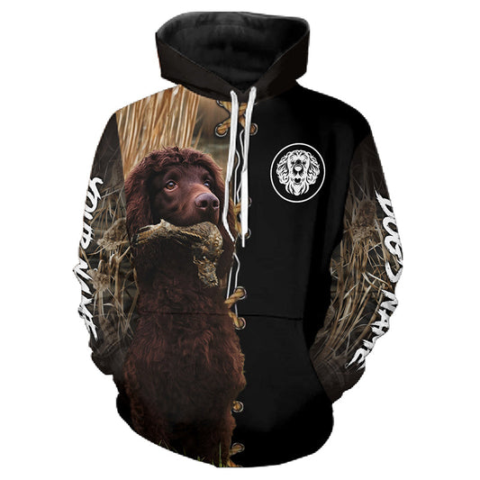Maxcorners Irish Water Spaniel Hunting Dog Custom Name Hoodie Shirt for Hunter | Grouse