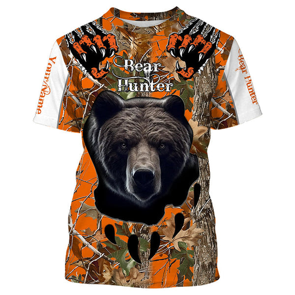 Maxcorners Bear Hunting Orange Camouflage Custom Name All Over Print Shirts, Bear Hunting Shirt, Gift For Hunter