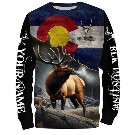 Maxcorners Elk Hunting Colorado Flag Custom Name Shirt 3D All Over Printed Clothes