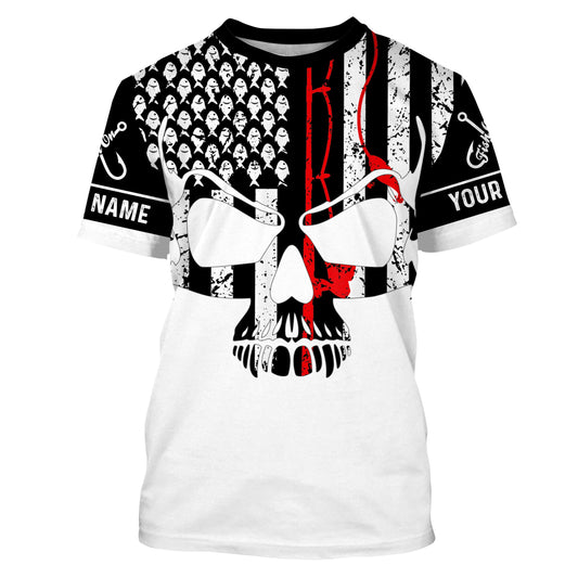 Maxcorners Vintage Fishing American Flag Skull Fishing Custom Name full print shirt | T-shirt - LM0501
