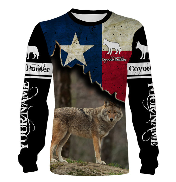 Maxcorners Coyote Hunting Texas Flag Custom Name Shirt 3D All Over Printed Clothes