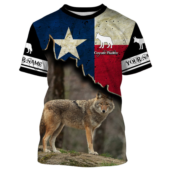 Maxcorners Coyote Hunting Texas Flag Custom Name Shirt 3D All Over Printed Clothes