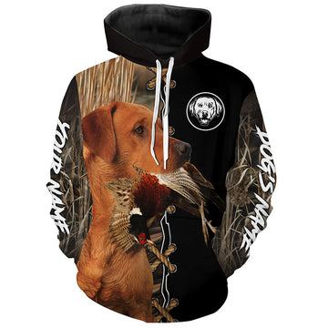Maxcorners Fox Red Labrador Retriever Hunting Custom Name Shirt, Personalized Hunting Dog Hoodie  | Pheasant