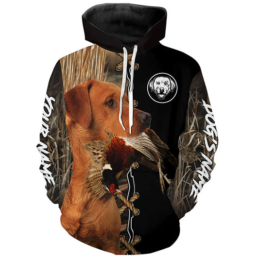 Maxcorners Fox Red Labrador Retriever Hunting Custom Name Shirt, Personalized Hunting Dog Hoodie  | Pheasant