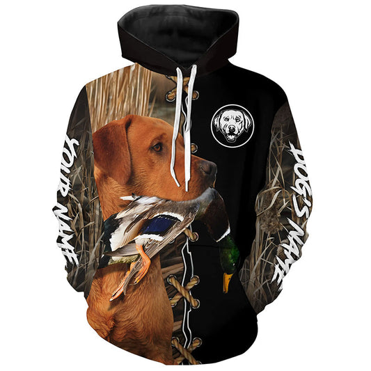 Maxcorners Fox Red Labrador Retriever Hunting Custom Name Shirt, Personalized Hunting Dog Hoodie  | Duck