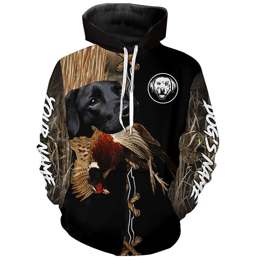 Maxcorners Black Labrador Retriever Hunting Dog Custom Name Hoodie Shirt for Hunter  | Pheasant