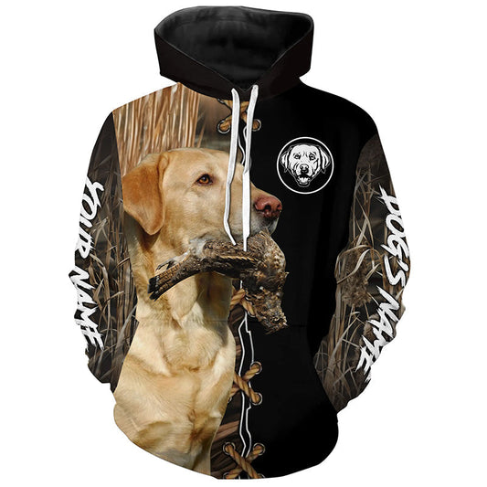 Maxcorners Yellow Labrador Retriever Hunting Dog Custom Name Hoodie Shirt for Hunter  | Grouse