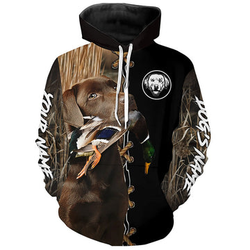 Maxcorners Chocolate Labrador Retriever Hunting Dog Custom Name Hoodie Shirt for Hunter  | Duck