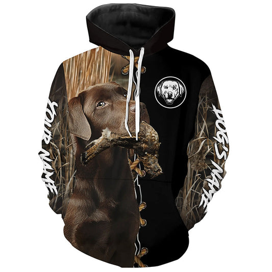 Maxcorners Chocolate Labrador Retriever Hunting Dog Custom Name Hoodie Shirt for Hunter  | Grouse