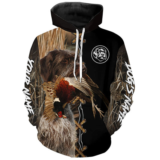 Maxcorners Wirehaired Pointing Griffon Hunting Dog Custom Name Hoodie Shirt for Hunter  | Pheasant