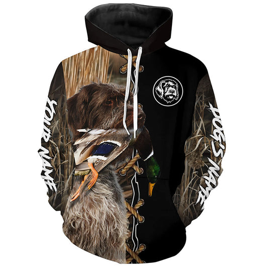Maxcorners Wirehaired Pointing Griffon Hunting Dog Custom Name Hoodie Shirt for Hunter  | Duck