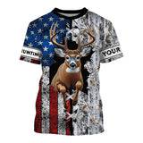 Maxcorners Deer Hunting American Flag Snow Winter Camo  Custom Name Shirt 3D All Over Printed Clothes