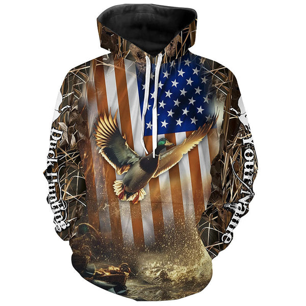 Maxcorners Duck Hunting American Flag Camo Custom Name Shirt 3D All Over Printed Clothes