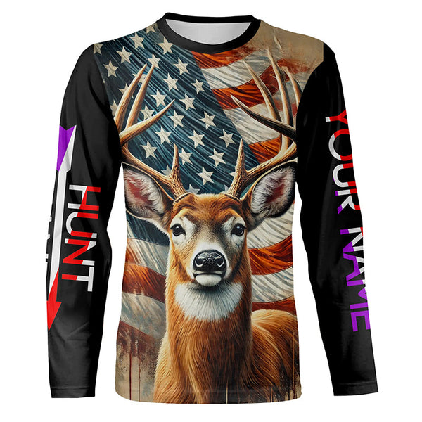 Maxcorners Deer Hunting American Flag Custom Name Shirt 3D All Over Printed Clothes