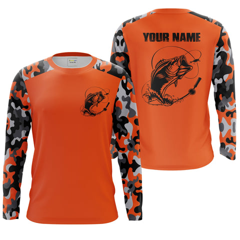 Maxcorners Customize Name Bass Fishing Camouflage Orange Fishing 3D Shirts