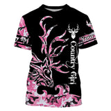 Maxcorners Custom Name Country Girl Deer Hunting Grunge Pink Camo 3D All Over Printed Clothes