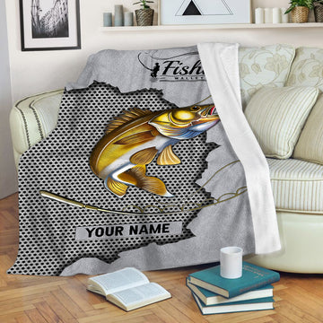 Maxcorners Walleye Fishing Customized Name 3D Quilt - Blanket