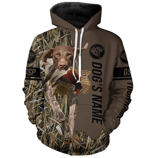 Maxcorners German Shorthaired Pointer Hunting dog customized Name Shirt, camo and brown color LM1112