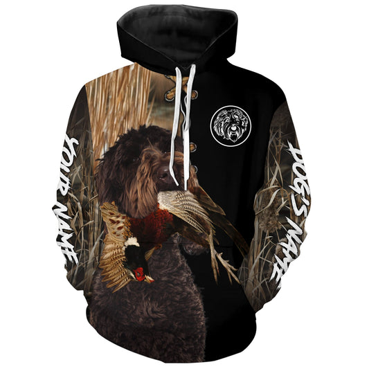 Maxcorners Chocolate Labradoodle Hunting Pheasant Dog Custom Name Hoodie Shirt for Hunter