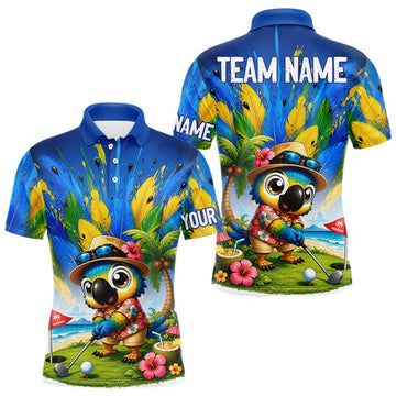 Maxcorners Funny Hawaiian Bird Golf Jersey, Personalized Tropical Parrot Mens Golf Polo Shirt
