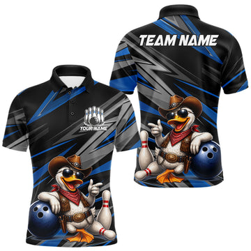 Maxcorners Personalized Team Jersey Men's Custom Cowboy Duck Bowling Polo & 1/4 Zip Shirt |Blue LM0607