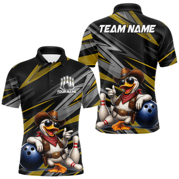 Maxcorners Personalized Team Jersey Men's Custom Cowboy Duck Bowling Polo & 1/4 Zip Shirt |Yellow LM0607