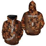 Maxcorners Skull Deer Hunting 3D Brown Camo Autumn Custom Name All Over Print Shirt Hunting Clothes LM0910