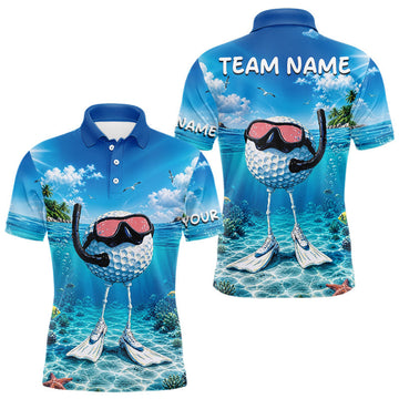 Maxcorners Funny Snorkeling Golf Ball Polo Shirt For Men â€“ Beach Ocean 3D Print, Custom Team Name LM1005