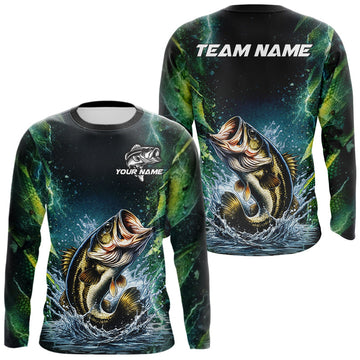 Maxcorners Largemouth Bass Fishing Black Green Camo Custom Name Fishing Shirts Jerseys LM2602