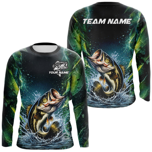 Maxcorners Largemouth Bass Fishing Black Green Camo Custom Name Fishing Shirts Jerseys LM2602