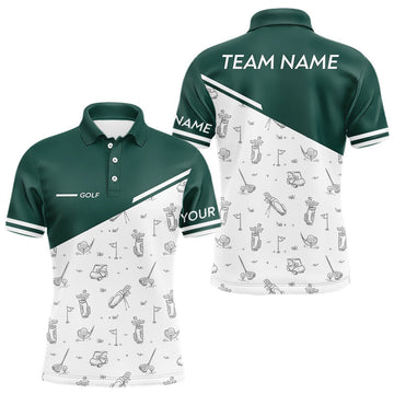 Maxcorners Green White Golf Pattern Mens Golf Tops Custom Gentleme Golf Shirts, Green Golf Tops LM1005
