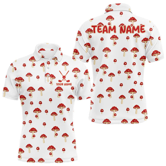 Maxcorners Funny Mushroom Mens Golf Polo Shirt, Personalized Mushroom Red White Pattern Golf Jersey LM1005