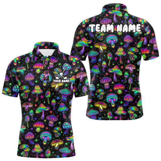 Maxcorners Funny Neon Mushroom Pattern Mens Golf Polo Shirt â€“ Custom Name, Team Name For Golfer LM1005