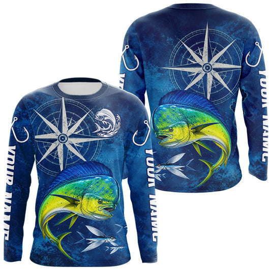 Maxcorners Mahi Mahi Fishing Shirt Long Sleeve Gift For Men – Deep Sea Angler Ocean Compass Design LM0706