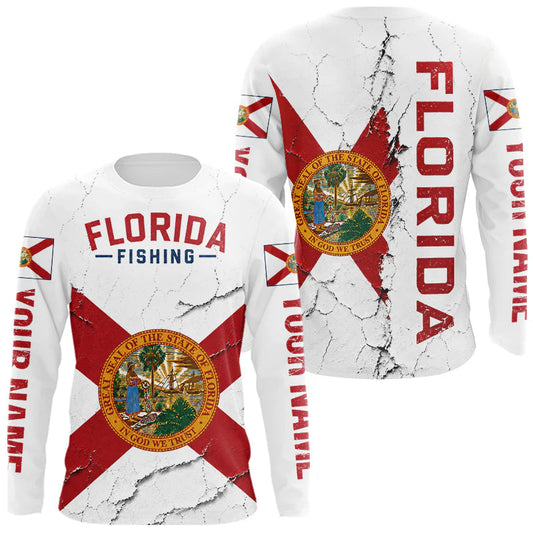 Maxcorners Florida Fishing Shirt Patriotic Florida Flag Long Sleeve UV Protection Fishing Jersey LM0706
