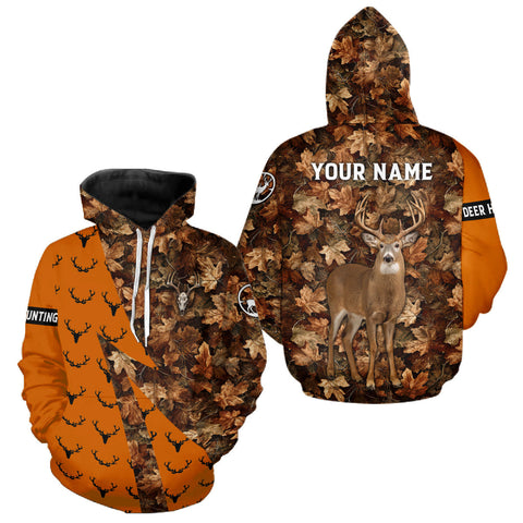 Maxcorners Whitetail Deer Hunting Orange and Autumn Camo Shirts, Personalized Hunting Shirt LM1610