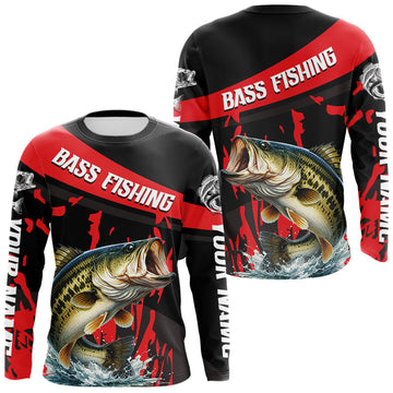 Maxcorners Custom Largemouth Bass Fishing Jerseys, Largemouth Bass Fishing Shirts Long Sleeve For Men|Red