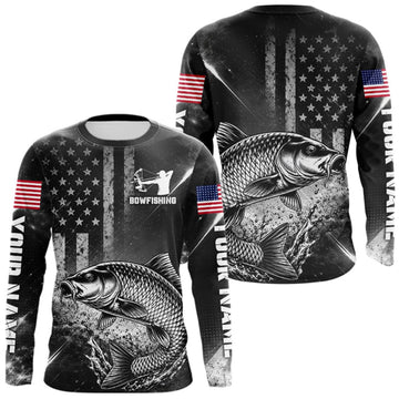 Maxcorners American Flag Bowfishing Shirt With Carp Design, Fishing Shirts Long Sleeve For Men LM1508