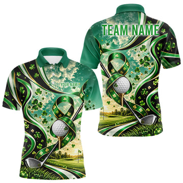 Maxcorners St Patricks Day Men Golf Polo Shirt Custom Shamrock Lucky Clover Team Tournament Jersey