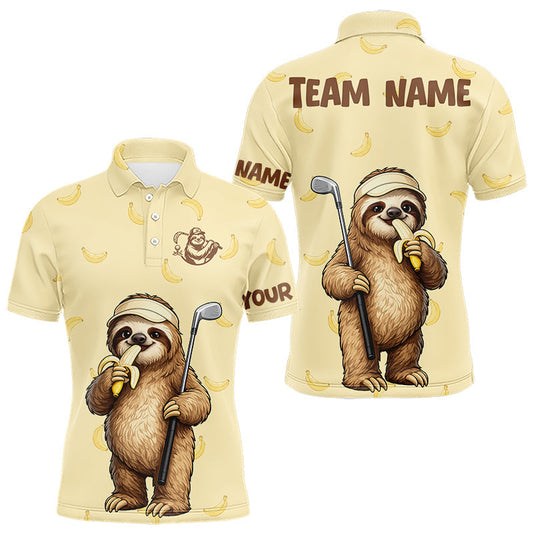 Maxcorners Funny Sloth Banana Mens Golf Polo Shirt Custom Golf Jerseys, Golf Apparel Gift For Golf Lovers LM1005