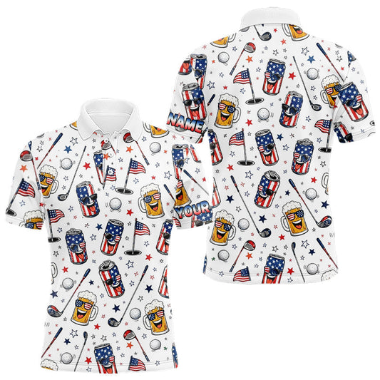 Maxcorners Custom Patriotic Mens Golf Polo Shirt With Beer Print – Personalized USA Golf Team Polo