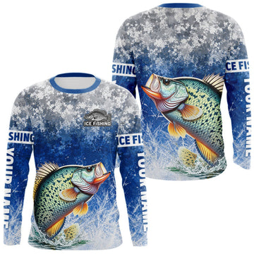 Maxcorners Ice Fishing Shirt With Crappie & Winter Camo Design, Fishing Shirts Long Sleeve For Men LM1508