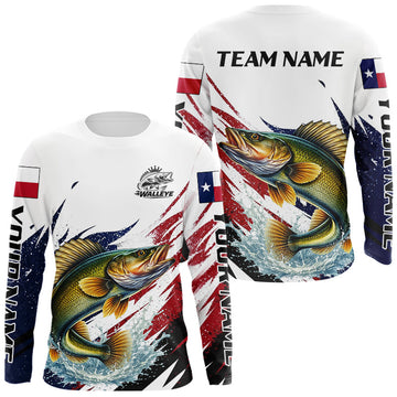 Maxcorners Custom Texas Flag Walleye Fishing Shirts, Texas Walleye Fishing Shirts Long Sleeve For Team LM1705