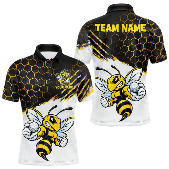 Maxcorners Custom Hornet Bee Golf Lover Black And Yellow Men Polo Shirt, Personalized Golf Polo Shirt With Bee