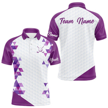 Custom Purple Geometric Mens Golf Polo Shirt, Personalized Team Name Golf Polo Shirt LM1203