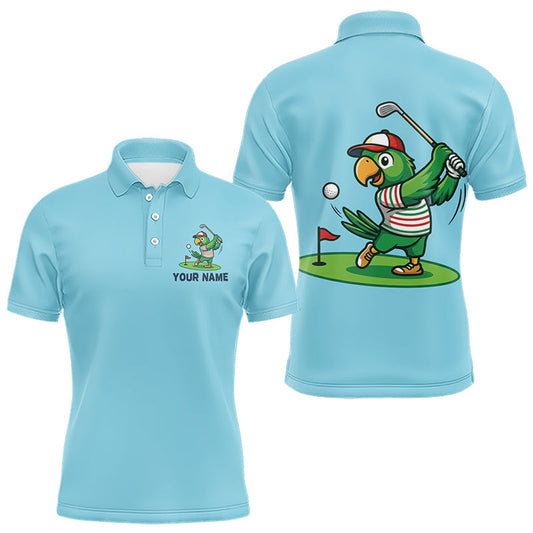 Maxcorners Personalized Mens Golf Polo Shirt Custom Name Funny Green Parrot Design|Blue LM1406